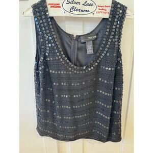 Beaded Black Silk Sleeveless Top Mes Ami  Size L